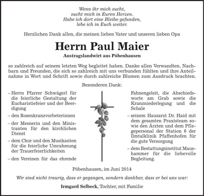 Traueranzeige Paul Maier