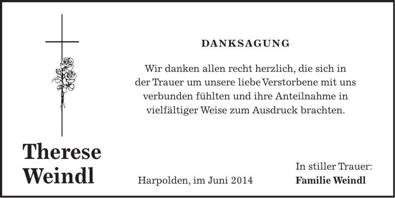 Traueranzeige Therese Weindl