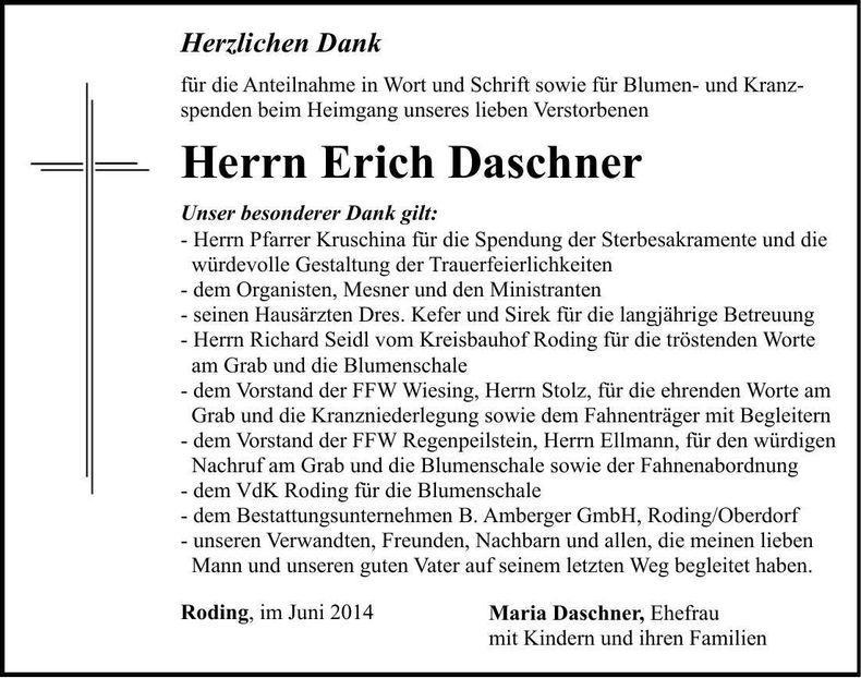 Traueranzeige Erich Daschner