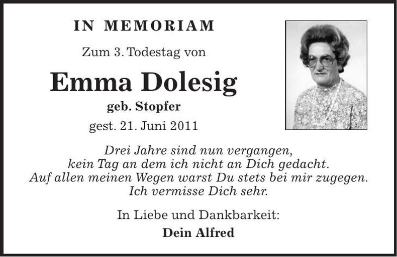 Traueranzeige Emma Dolesig