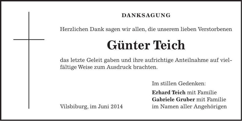 Traueranzeige Günter Teich