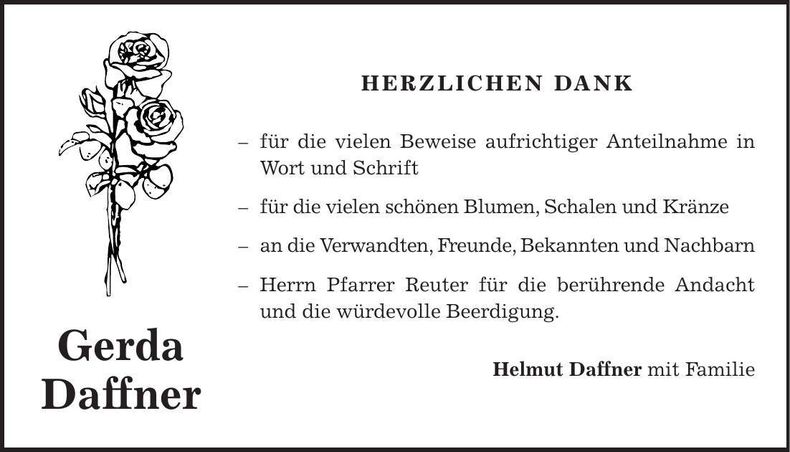 Traueranzeige Gerda Daffner