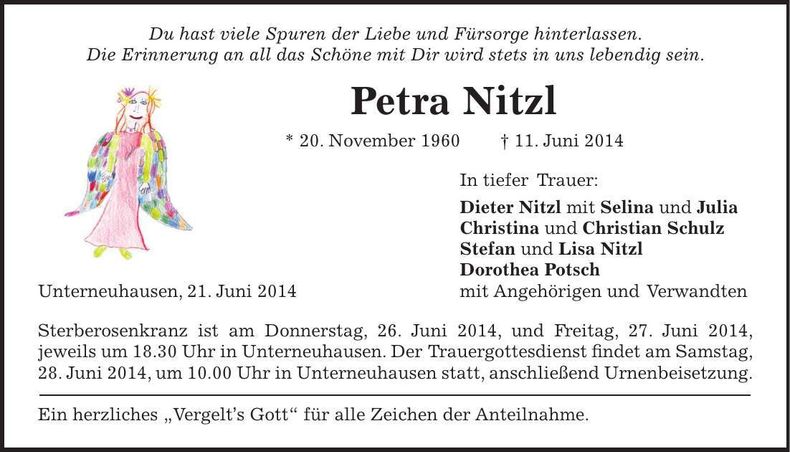 Traueranzeige Petra Nitzl