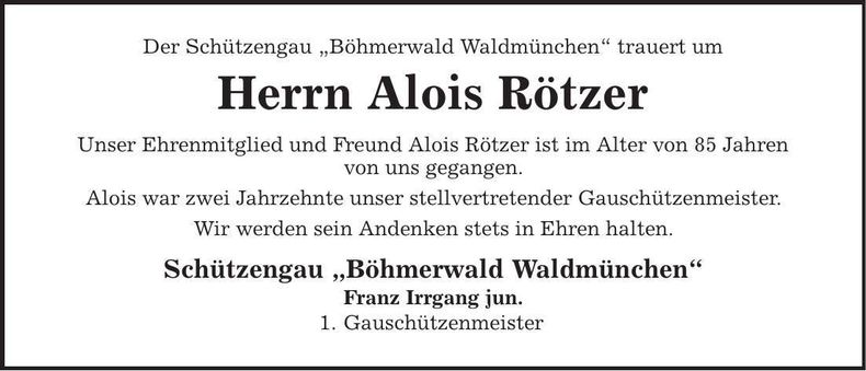 Traueranzeige Alois Rötzer