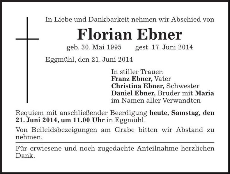 Traueranzeige Florian Ebner