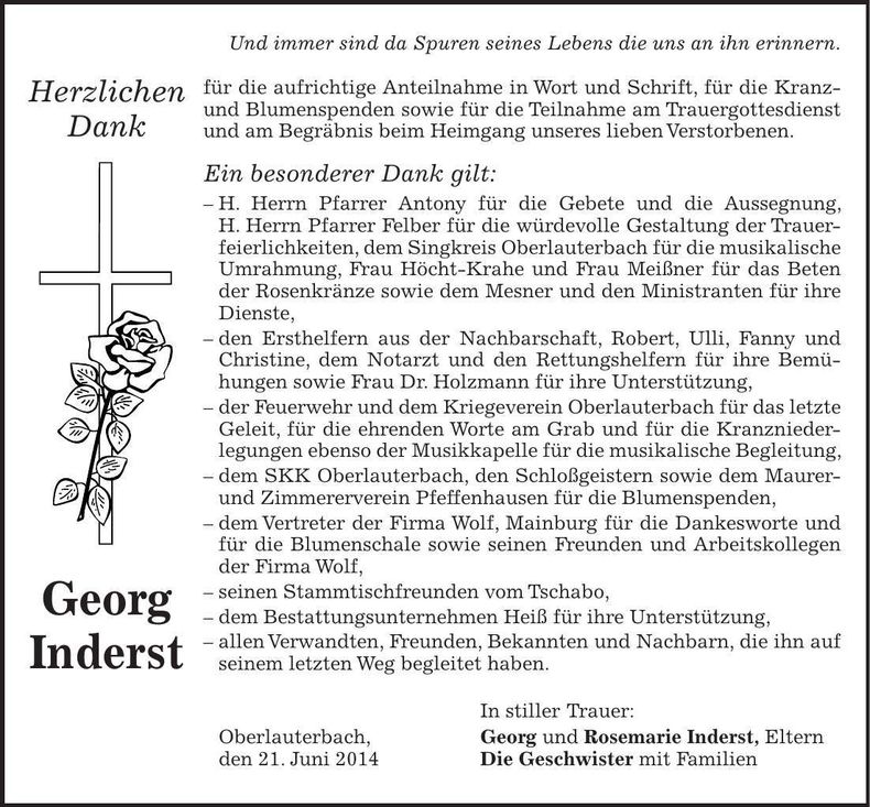 Traueranzeige Georg Inderst