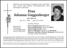 Traueranzeige Johanna Guggenberger