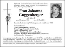 Traueranzeige Johanna Guggenberger