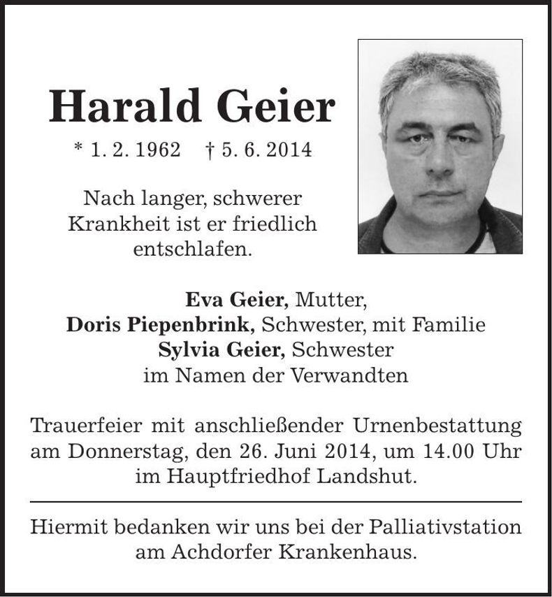 Traueranzeige Harald Geier