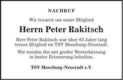 Traueranzeige Peter Rakitsch