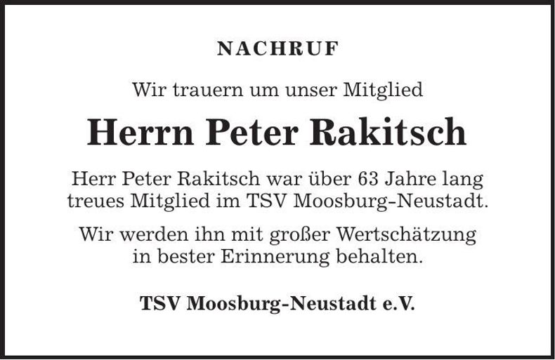 Traueranzeige Peter Rakitsch