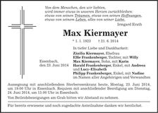 Traueranzeige Max Kiermayer