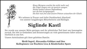 Traueranzeige Siglinde Kastl