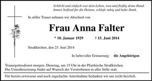 Traueranzeige Anna Falter