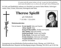 Traueranzeige Therese Spießl