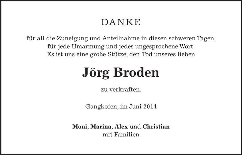 Traueranzeige Jörg Broden