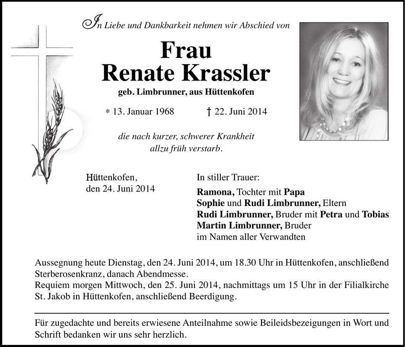 Traueranzeige Renate Krassler