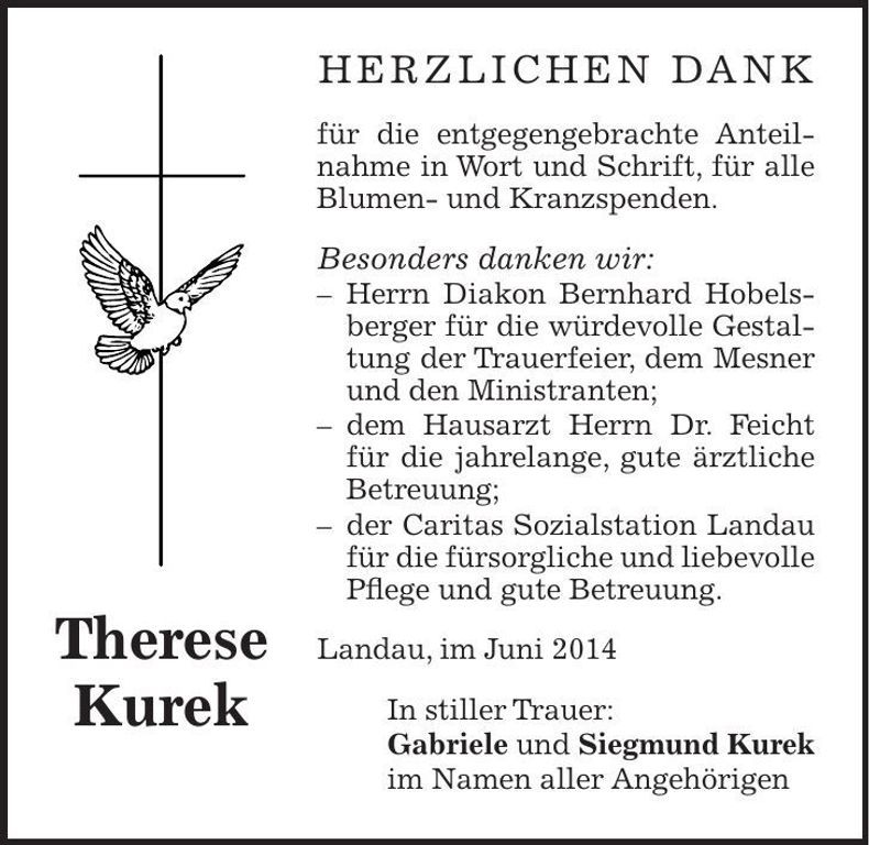 Traueranzeige Therese Kurek