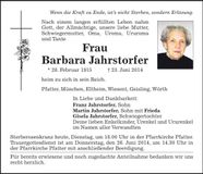 Traueranzeige Barbara Jahrstorfer