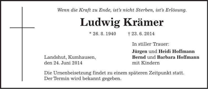 Traueranzeige Ludwig Krämer