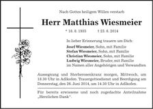 Traueranzeige Matthias Wiesmeier