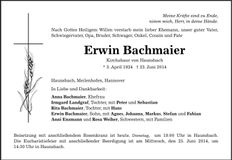 Traueranzeige Erwin Bachmaier