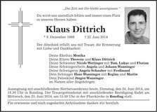 Traueranzeige Klaus Dittrich