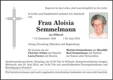 Traueranzeige Aloisia Semmelmann