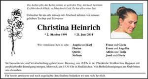 Traueranzeige Christina Heinrich