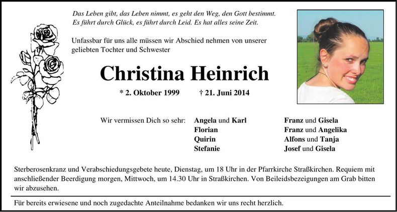 Traueranzeige Christina Heinrich
