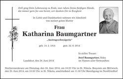 Traueranzeige Katharina Baumgartner