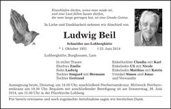 Traueranzeige Ludwig Beil