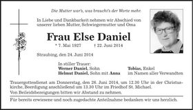 Traueranzeige Else Daniel