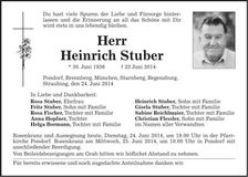 Traueranzeige Heinrich Stuber