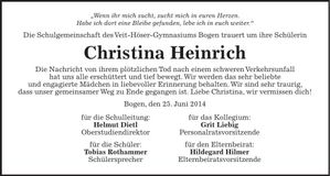 Traueranzeige Christina Heinrich