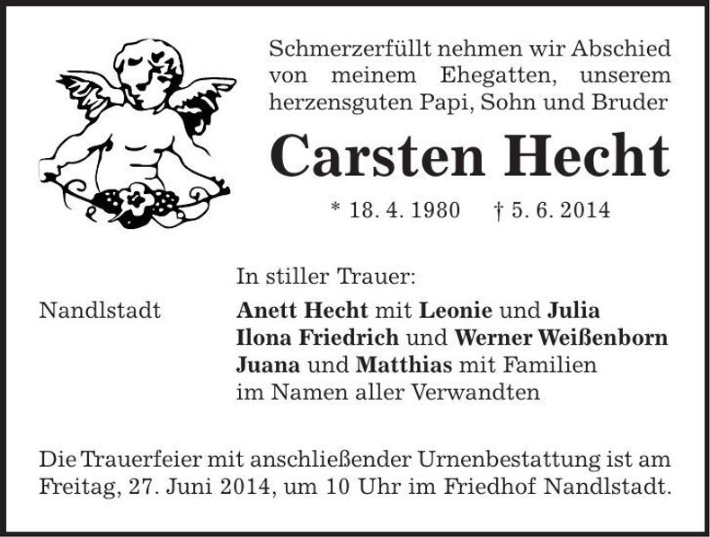 Traueranzeige Carsten Hecht