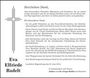 Traueranzeige Elfriede Badelt