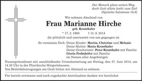 Traueranzeige Marianne Hirche
