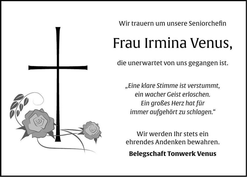 Traueranzeige Irmina Venus