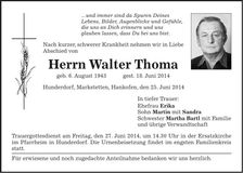 Traueranzeige Walter Thoma