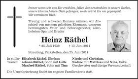 Traueranzeige Heinz Räthel