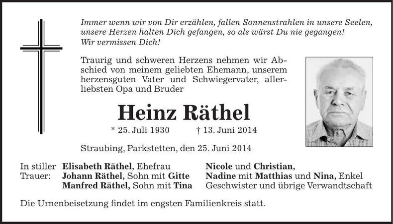 Traueranzeige Heinz Räthel