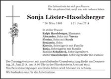 Traueranzeige Sonja Löster-Haselsberger