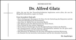 Traueranzeige Alfred Glatz