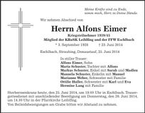 Traueranzeige Alfons Eimer