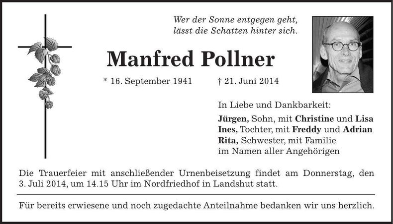 Traueranzeige Manfred Pollner