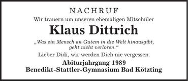 Traueranzeige Klaus Dittrich