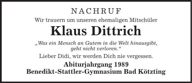 Traueranzeige Klaus Dittrich
