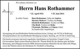 Traueranzeige Hans Rothammer