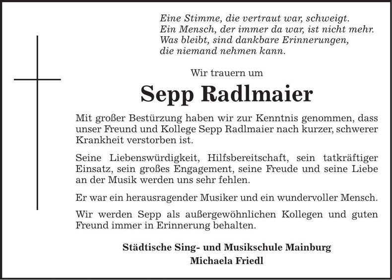 Traueranzeige Sepp Radlmaier